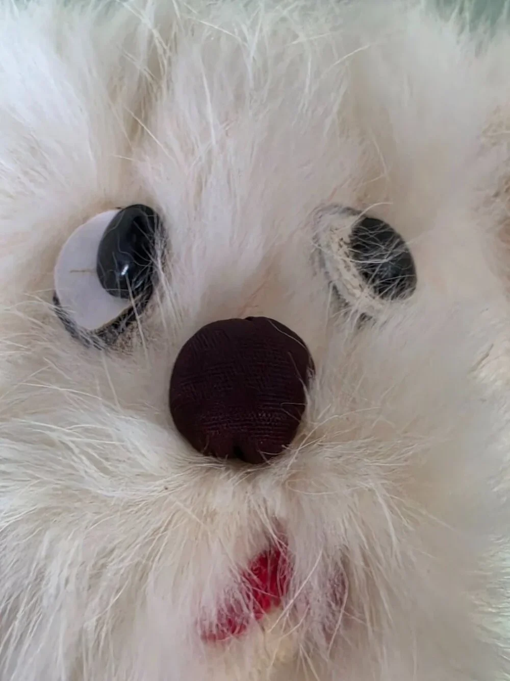 Vintage Real Rabbit Fur White Puppy Dog Plush Stuffed Animal Pink Ribbon 11